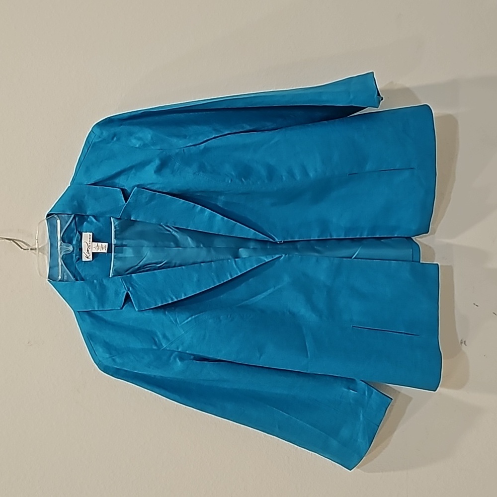 Kim Rogers Linen Blazer Jacket, Size L, Turquoise Blue